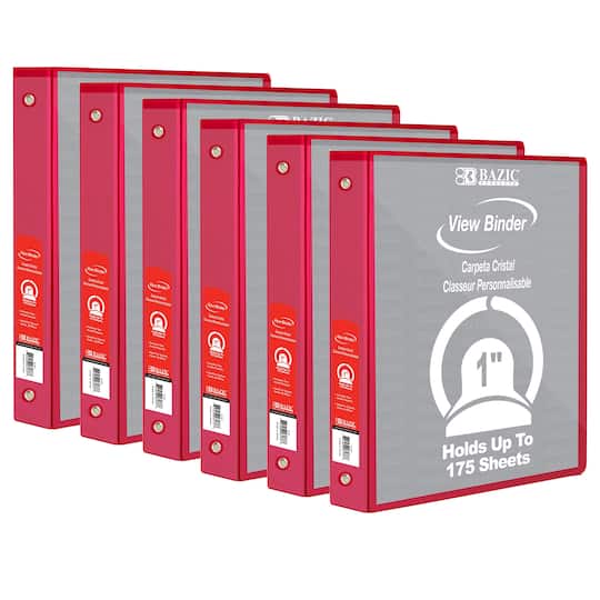 BAZIC® 3 Ring View Binder with Pockets, 6ct. in Red | 1" | Michaels®